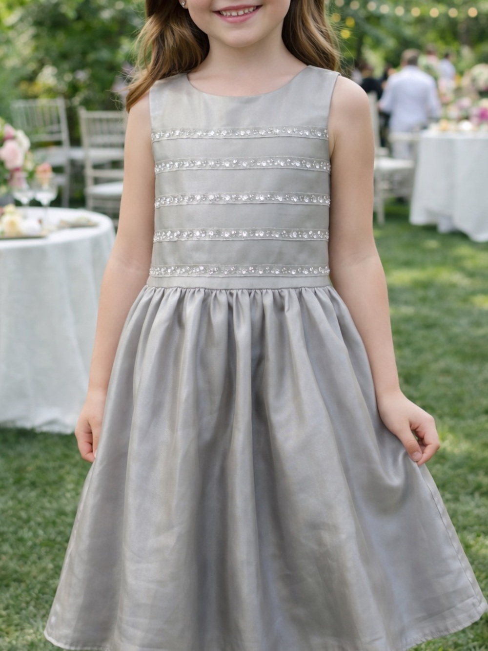 NWT Gymboree Silver Sleeveless Satin Party Dress with Silver Dots Bodice Size 10